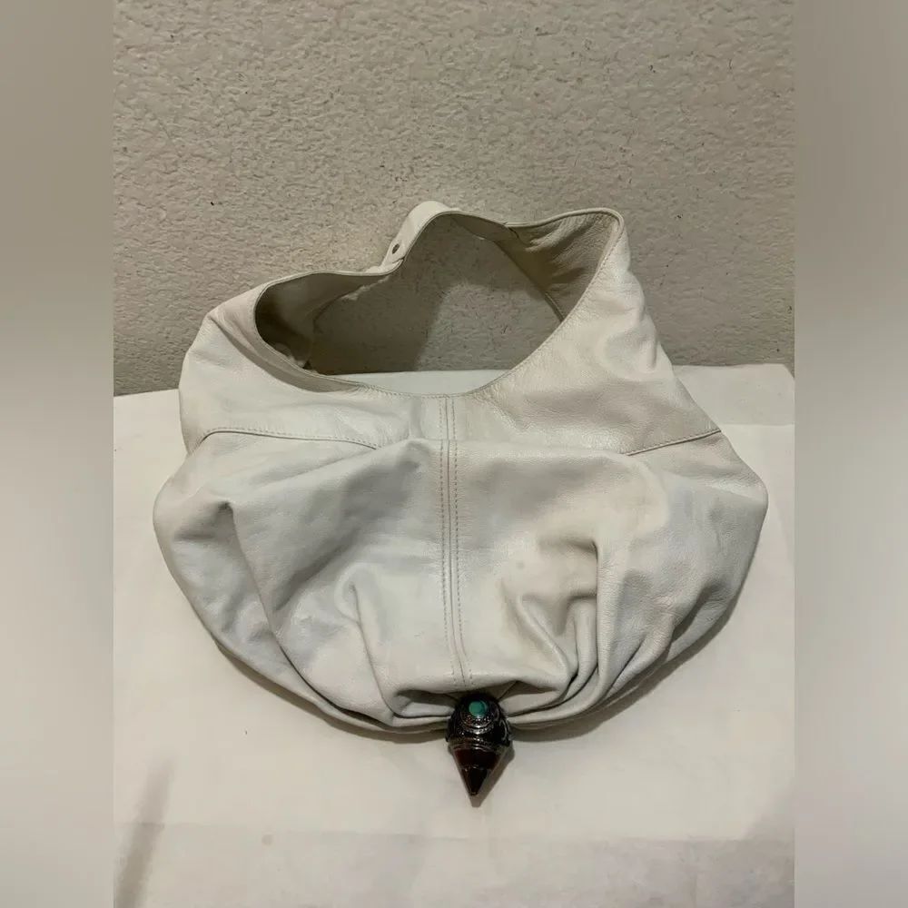 JIMMY CHOO HOBO SHOULDER BAG-LARGE-WHITE  LEATHER BOTTOM JEWELED ACCENT UNIQUE